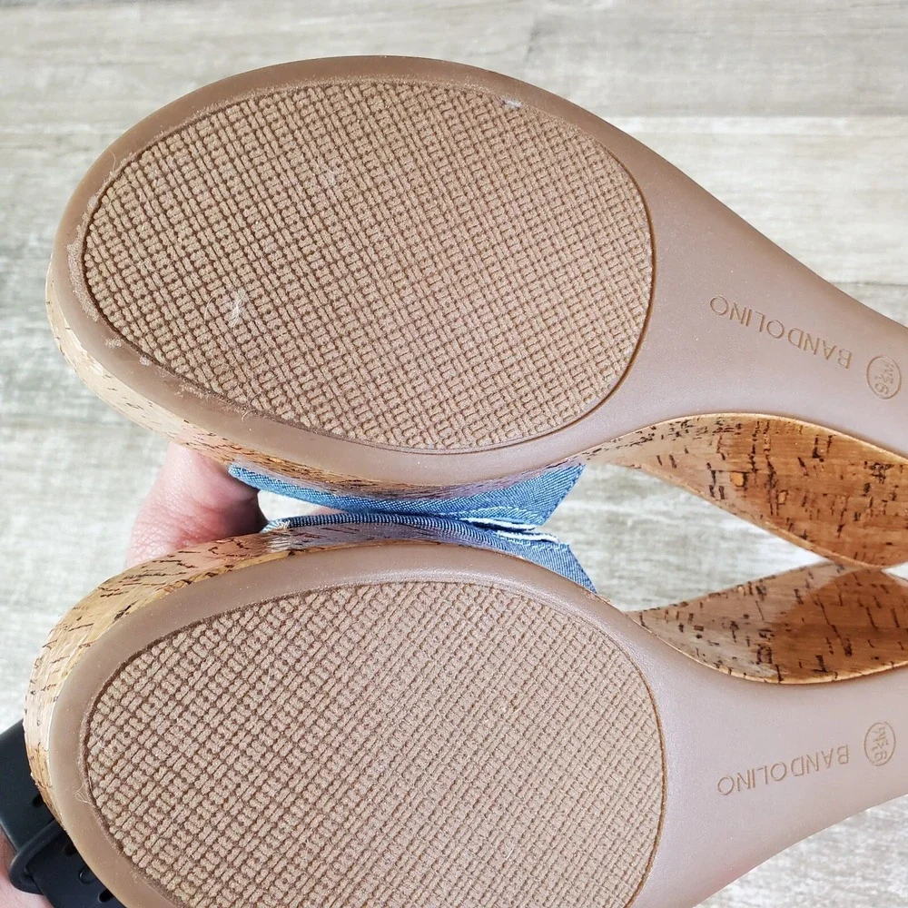 Bandolino Kennie 2 Womens Dressy Sandals Sz 9.5 M Blue Denim Slip-On Wedge Heel